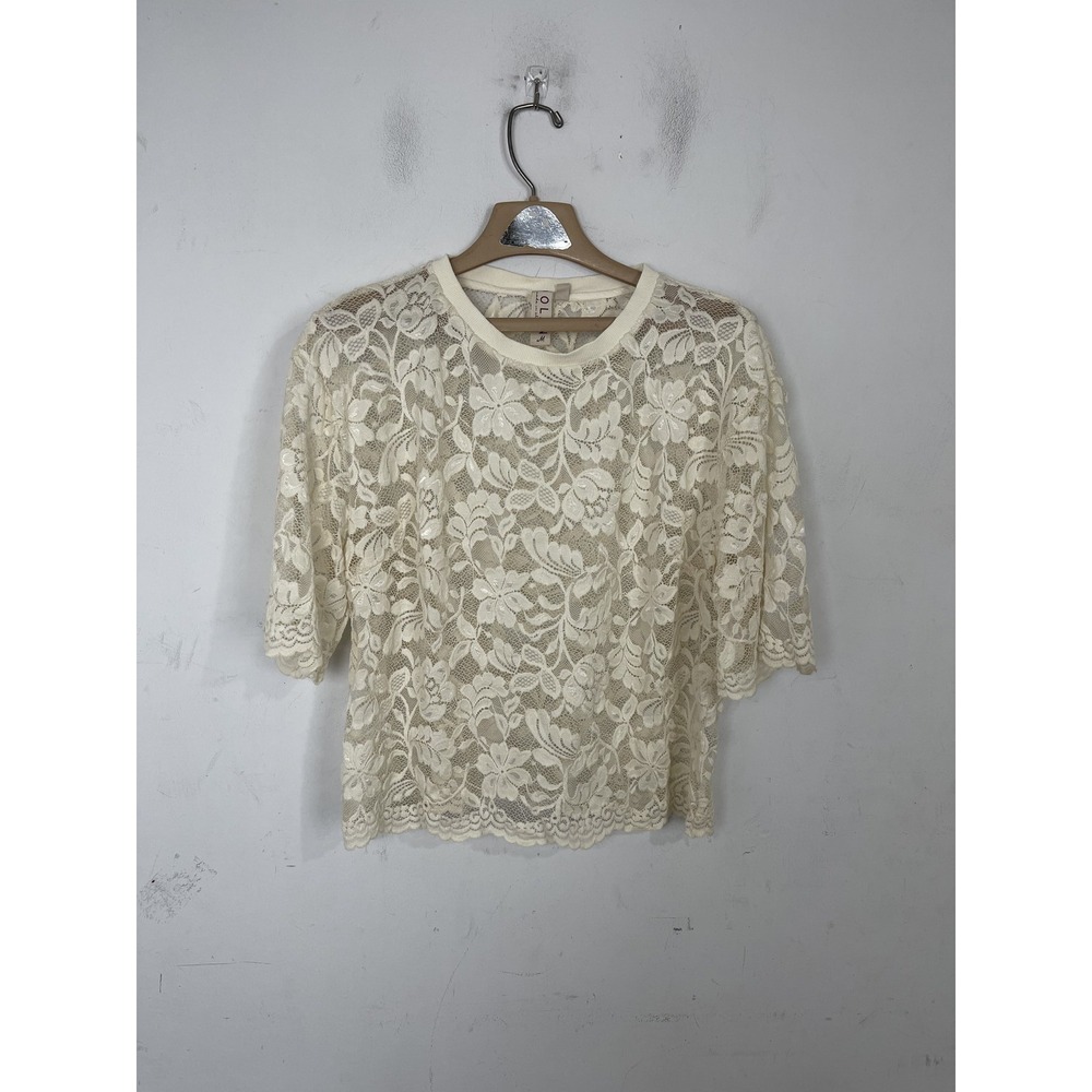 Dolan Cream Ivory Floral‎ Lace Short Sleeve Crew Neck Top Size Medium #32401